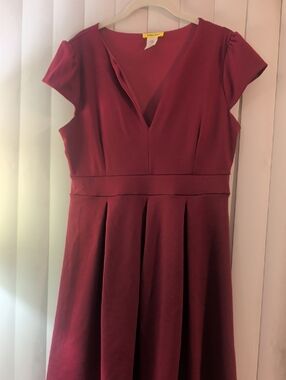 Women's Burgundy V-Neck Fit & Flare Dress